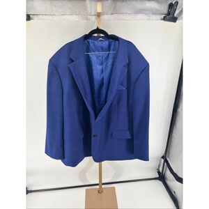 Oak Hill Windowpane Plaid Sport Coat Blazer 3XL 54R Mens Blue Business Old Money